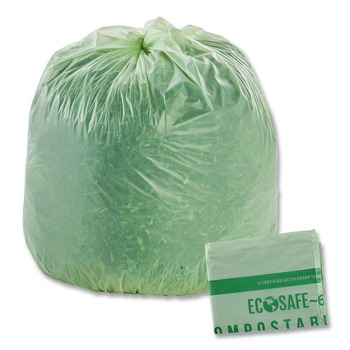 TRASH BAGS | Stout by Envision E4860E85 64 Gallon 0.85 mil 48 in. x 60 in. EcoSafe-6400 Bags - Green (30/Box)