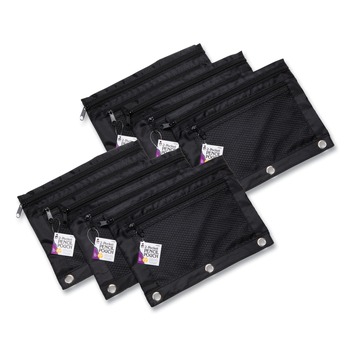  | Charles Leonard 76356 11 in. x 9 in. Two-Pocket Binder-Insertable Pencil Pouch with Mesh Front - Black (6/Pack)