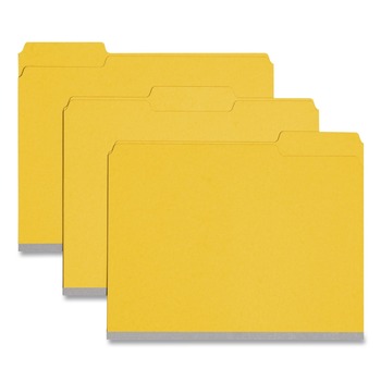 Smead 21562 1/3-Cut Tabs Assorted Letter Size 1 in. Expansion Recycled Heavy Pressboard Folders - Yellow (25/Box)