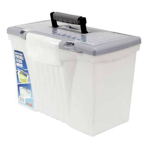 File Folders | Storex 61511U01C 14.5 in. x 10.5 in. x 12 in. Portable Letter/Legal File Box with Organizer Lid - Clear/Silver image number 0