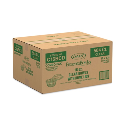 Bowls and Plates | Dart C16BCD 16 oz. PresentaBowls Plastic Bowl/Lid Combo-Paks - Clear (504/Carton) image number 0