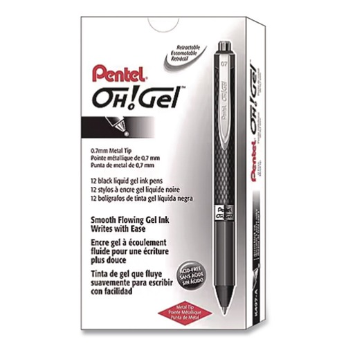 Pens | Pentel K497-A 0.7 mm Oh Medium Retractable Gel Pen - Black Ink/Black Barrel (1-Dozen) image number 0
