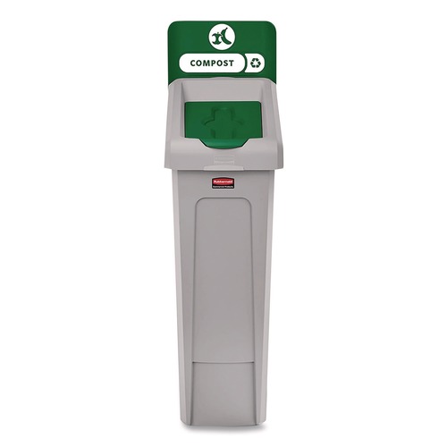 Trash & Waste Bins | Rubbermaid Commercial 2185051 Slim Jim Recycling Station Kit 1-Stream Compost 23 gal Plastic Green/Gray image number 0
