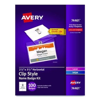 Avery 74461 3.5 in. x 2.25 in. Top Load Clip-Style Badge Holder with Laser/Inkjet Insert - White (100/Box)