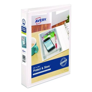 Avery 23011 1 in. Capacity 8.5 x 5.5 Mini Size Protect and Store View Binder with 3 Round Rings - White