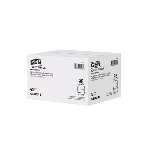 Toilet Paper | GEN GEN248 4 in. x 3 in. 2-Ply Standard Bath Tissue - White (400 Sheets/Roll, 96 Rolls/Carton) image number 0