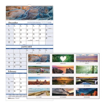 House of Doolittle 3636 14-Month: Dec 2025 to Jan 2027 8 in. x 17 in. Scenic Photography Earthscapes Recycled 3-Month Vertical Wall Calendar - White Sheets