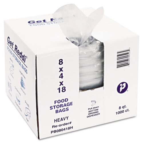  | Inteplast Group PB080418H 8-Quart 1 mil. 8 in. x 18 in. Food Bags - Clear (1000/Carton) image number 0