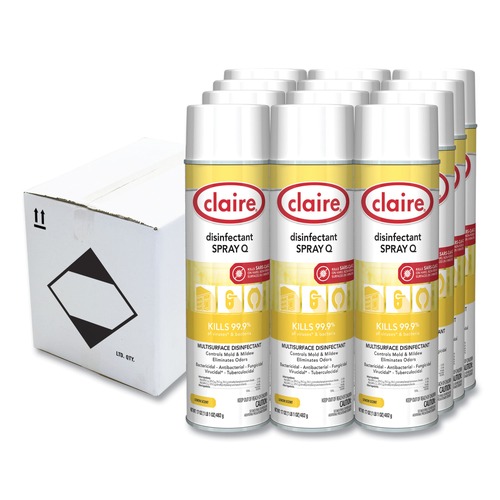 All-Purpose Cleaners | Claire CL1002 17 oz. Aerosol Spray Spray Q Disinfectant - Lemon Scent (12/Carton) image number 0