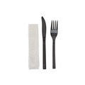 Cutlery | Pactiv Corp. GKFKNECH Individually Wrapped Heavyweight Plastic Gardenware Cutlery Fork/Knife/Napkin Kit - Black (500/Carton) image number 1