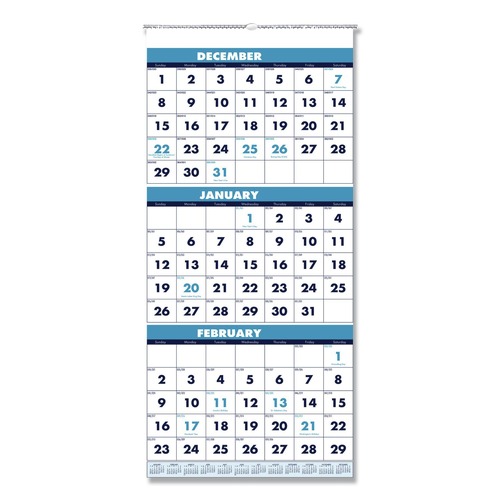 Back to School Sale | House of Doolittle 3640 14-Month: Dec 2025 to Jan 2027 12.25 in. x 26 in. Vertical Orientation Recycled Three-Month Format Wall Calendar - White Sheets image number 0
