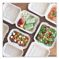 Food Trays, Containers, and Lids | World Centric TO-SC-U9-LFP 9.2 in. x 9.1 in. x 3.2 in. Paper Fiber Hinged Containers - Natural (300/Carton) image number 1