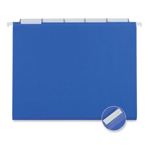 Back to School Sale | Universal UNV14116EE Deluxe Bright Color 1/5-Cut Tab Letter Size Hanging File Folders - Blue (25/Box) image number 0