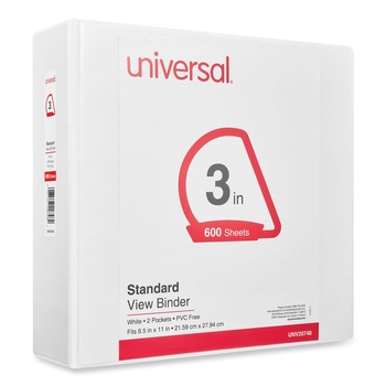 Universal UNV20748 11 in. x 8.5 in. 3 in. Capacity 3-Slant D-Ring View Binder - White