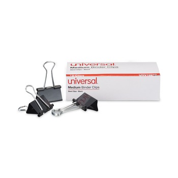 Universal UNV10210 Binder Clips - Medium, Black/Silver (1 Dozen)
