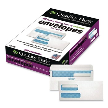 Quality Park QUA24529 #9 Commercial Flap Redi-Seal Adhesive Closure 3.88 in. x 8.88 in. Double Window Redi-Seal Security-Tinted Envelope - White (500/Box)