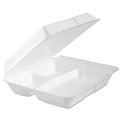  | Dart 95HTPF3R 9.3 in. x 9.5 in. x 3 in. 3-Compartment Foam Hinged Lid Container - White (200/Carton) image number 0