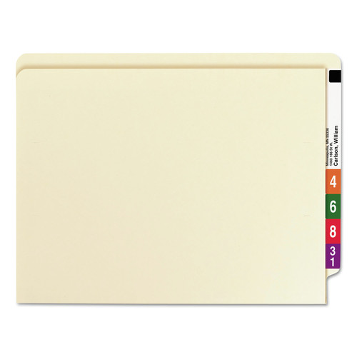 File Folders | Smead 34100 0.75 in. Expansion 1 Fastener Letter Size Interior Front-Cover Pocket Heavyweight End Tab Fastener Folders - Manila (50/Box) image number 0