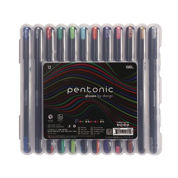 TOPS PEN12185 Assorted Point Sizes PENTONIC Stick Gel Pen - Assorted Ink Colors/Black Barrel (12/Pack)