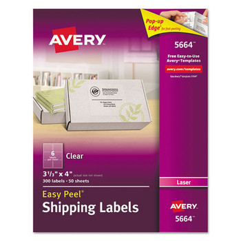 Avery 05664 Easy Peel 3.33 in. x 4 in. Shipping Labels with Sure Feed - Matte Clear (6-Piece/Sheet, 50 Sheets/Box)