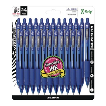 Zebra 12225 1 mm Retractable Medium Z-Grip Ballpoint Pen - Blue Ink, Translucent Blue/Blue Barrel (24/Pack)