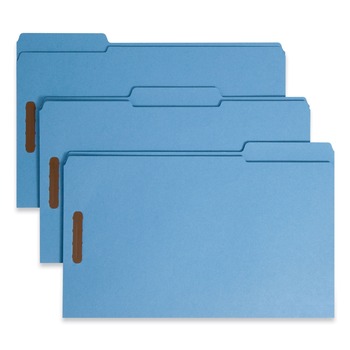 Smead 17040 0.75 in. Expansion 2 Fasteners Legal Size Top Tab Colored Fastener Folders - Blue Exterior (50/Box)
