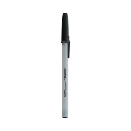 Pens | Universal UNV27410 Medium 1 mm Stick Ballpoint Pen - Black Ink, Gray/Black Barrel (1 Dozen) image number 0