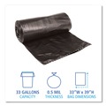 Trash Bags | Boardwalk H6639MKKR01 33 Gallon 0.5 mil 33 in. x 39 in. Perforated Roll Low-Density Waste Can Liners - Black (25 Bags/Roll, 8 Rolls/Carton) image number 3