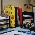 Binders | Avery 18952 11 in. x 8.5 in. 3 in. Capacity 3-Rings Heavy-Duty Preprinted Safety Data Sheet Binder - Yellow/Red image number 3
