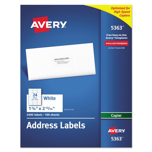 Labels | Avery 05363 1-3/8 in. x 2-13/16 in. Address Labels for Copiers - White (24/Sheet, 100 Sheets/Box) image number 0