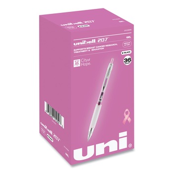 PRODUCTS | uni-ball 2003896 Medium 0.7 mm Retractable 207 Office Pack Gel Pen - Black Ink Pink/Translucent White Barrel (36/Pack)