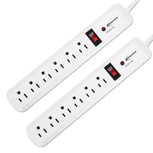 Surge Protectors | Innovera IVR71653 6 AC Outlets 4 ft. Cord 540 Joules Surge Protector - White (2/Pack) image number 0