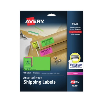 Avery 05978 2 in. x 4 in. High-Visibility Permanent Laser ID Labels - Assorted Neon (150/Pack)