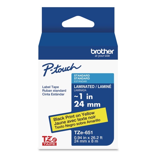 Labels | Brother P-Touch TZE651 0.94 in. x 26.2 ft. TZe Standard Adhesive Laminated Labeling Tape - Black on Yellow image number 0