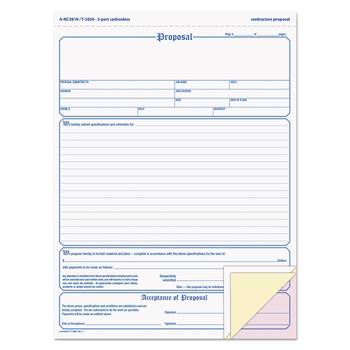 TOPS 3850 11 x 8.5 Three-Part Carbonless Proposal Form (50/Pack)