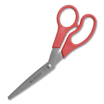 Westcott 10703 8 in. Long 3.5 in. Cut Length Value Line Stainless Steel Shears - Crane-Style Red Handle