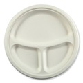 Bowls and Plates | AmerCareRoyal PL-11-NPFA 10.24 in. Diameter 3-Compartment Bagasse PFAS-Free Plate Dinnerware - White (500/Carton) image number 0