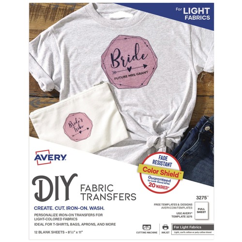 Just Launched | Avery 03275 8.5 in. x 11 in. Fabric Transfers - White (12/Pack) image number 0