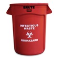 Trash & Waste Bins | Rubbermaid Commercial SMFG263200RED Brute 32 gal (Infectious Waste: Biohazard) Imprint Plastic Vented Container - Round Red image number 0