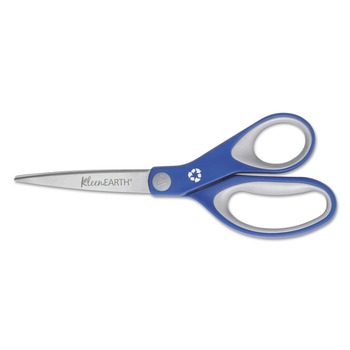 Westcott 15554 8 in. Long 3.25 in. Cut Length KleenEarth Soft Handle Scissors - Straight Blue/Gray Handle