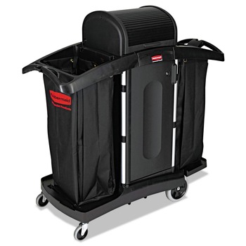CLEANING CARTS | Rubbermaid Commercial FG9T7800BLA High-Security 2-Shelf Housekeeping Cart - Black/Silver