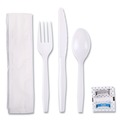 Cutlery | Boardwalk BWKFKTNSMWPSWH 6-Piece Condiment/Fork/Knife/Napkin/Teaspoon Cutlery Kit - White (250/Carton) image number 1