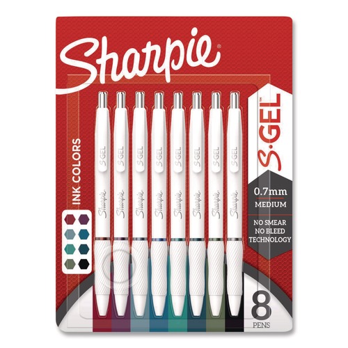 Pens | Sharpie S-Gel 2208551 S-Gel Fashion Barrel Gel Pen Retractable Medium 0.7 mm Assorted Ink White Barrel 8/Pack image number 0