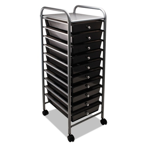 Desktop Organizers | Advantus 34007 1 Shelf 10 Drawers 13 in. x 15.38 in. x 37.75 in. Metal Portable Drawer Organizer - Matte Gray/Smoke image number 0