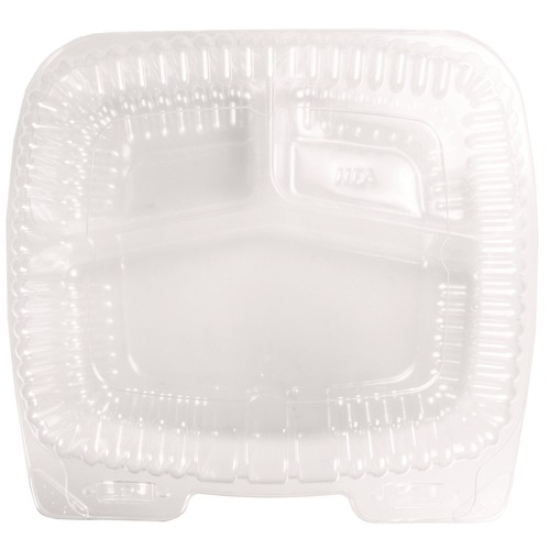 Food Trays, Containers, and Lids | Handi-Foil HFA 6093S-250 8 in. x 3 in. x 8.87 in. Handi-Lock Plastic 3-Compartment Food Container - Clear (250/Carton) image number 0