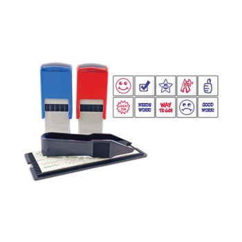 Trodat 4630 Printy 10-in-1 0.63 in. Diameter Self-Inking Teacher Stamp - Blue/Red