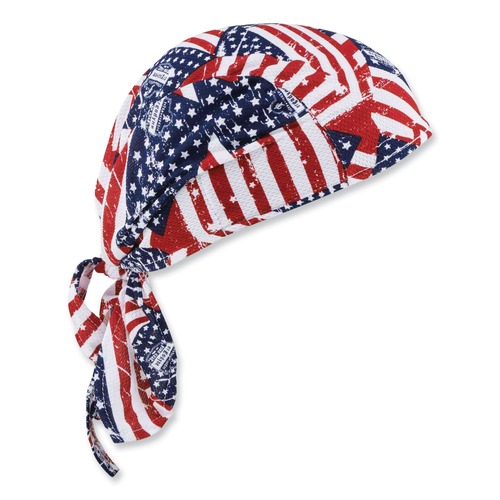 Safety & First Aid | Ergodyne 12477 Chill-Its 6615 One Size Fits Most High-Performance Bandana Doo Rag with Terry Cloth Sweatband - Stars and Stripes image number 0