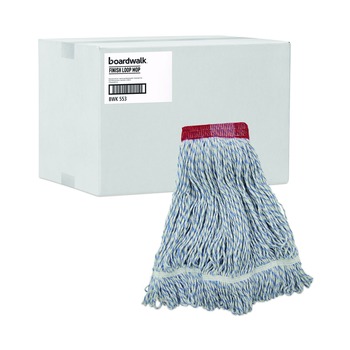 Boardwalk BWK553 Rayon/Polyester Wide Floor Finish Mop Head - Large, White/Blue (12/Carton)
