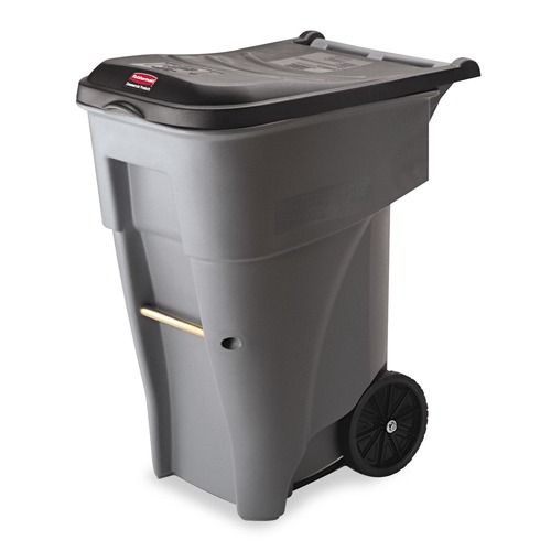 Trash & Waste Bins | Rubbermaid Commercial FG9W2100GRAY 65 Gallon Square Polyethylene Brute Rollout Heavy-Duty Waste Container - Gray image number 0