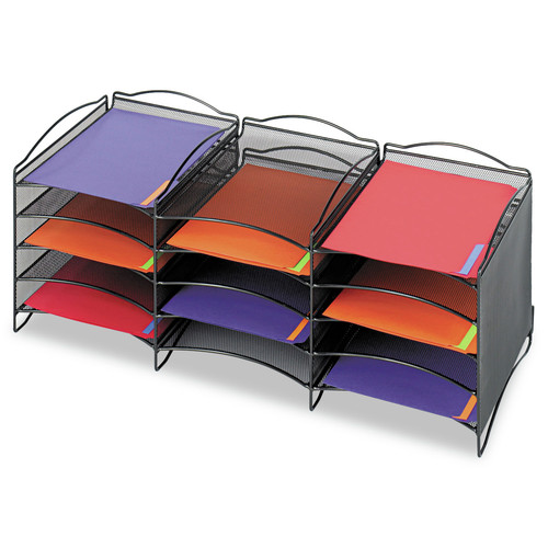 Office Filing Cabinets & Shelves | Safco 9430BL 12 Compartments 30 in. x 12.75 in. x 11.25 in. Onyx Steel Mesh Literature Sorter - Black image number 0